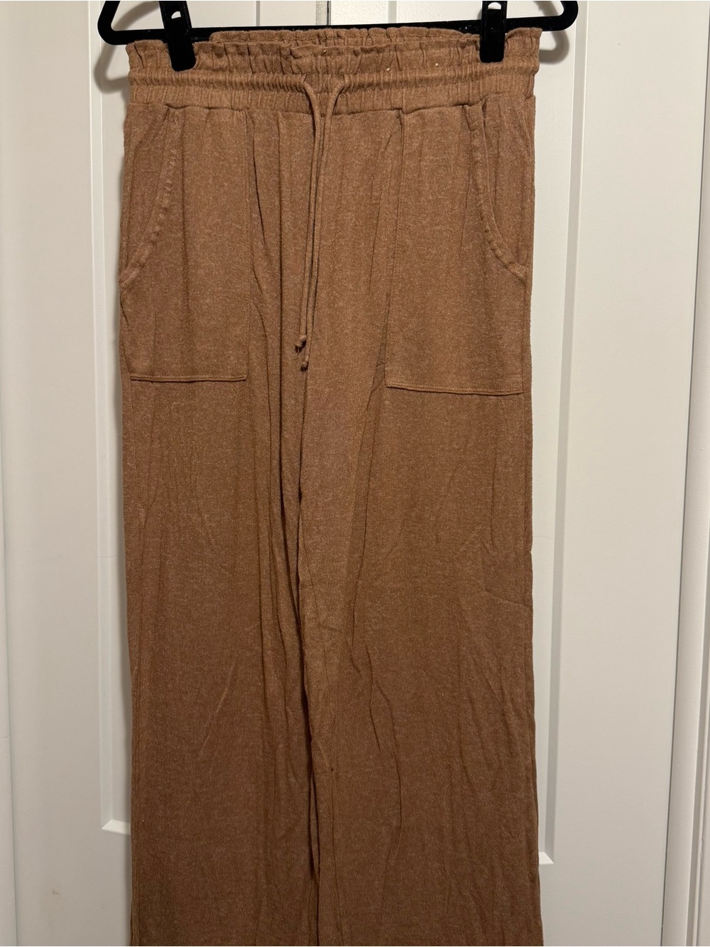 Soft Light Brown Wide-leg Drawstring Lounge Pants